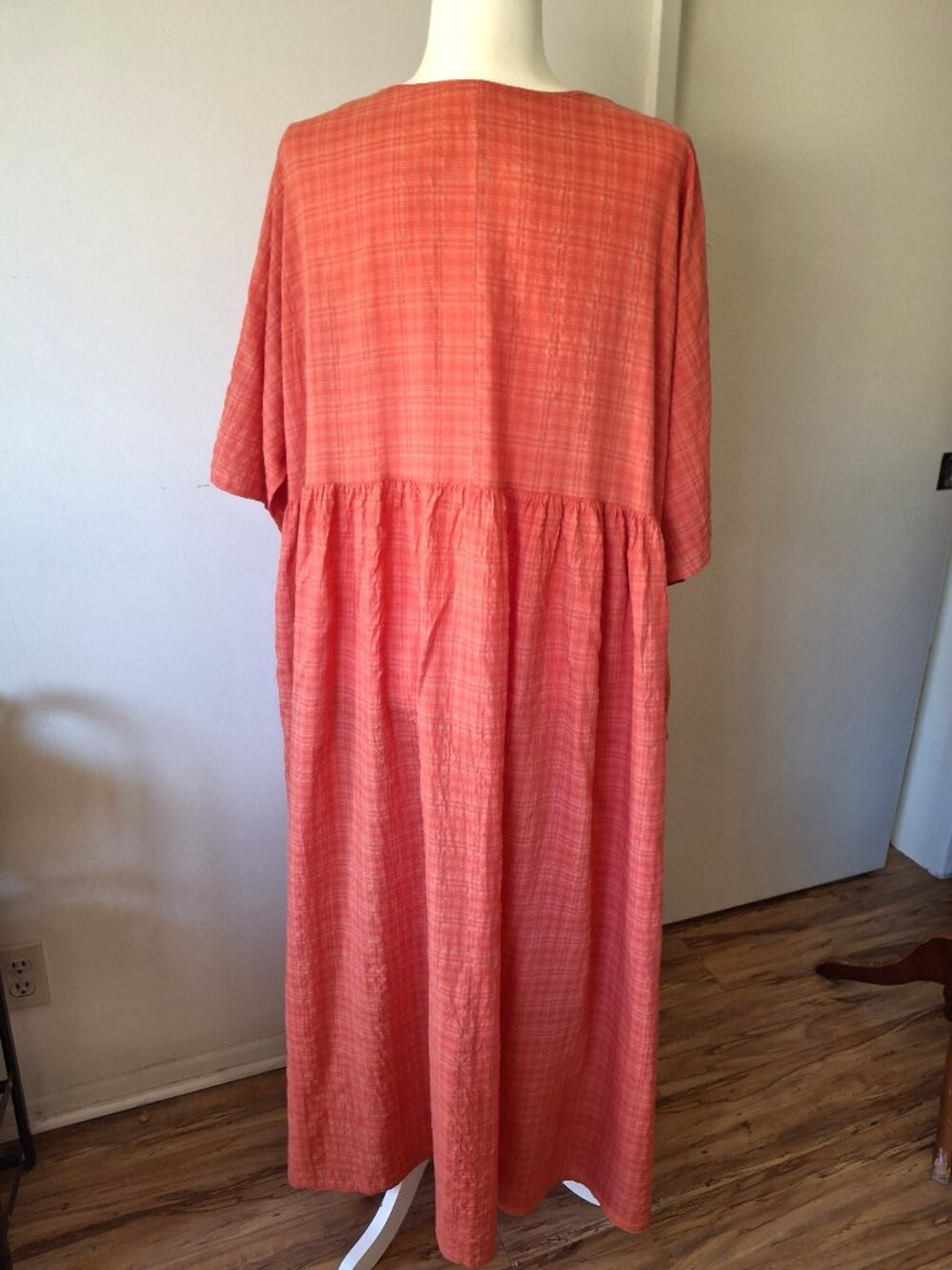 Loose-fitting orange boho-style viscose dress with pockets, size 3XL - Picture 3 of 8